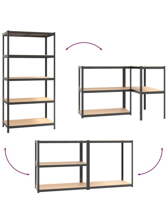 5-tasoinen lujatekoinen hylly 3kpl harmaa teräs ja tekninen puu