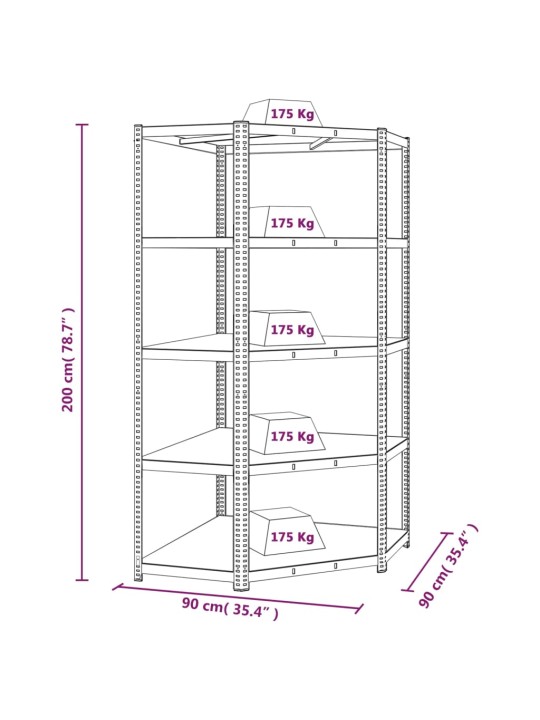5-tasoiset Varastohyllyt 3 kpl hopea teräs ja tekninen puu