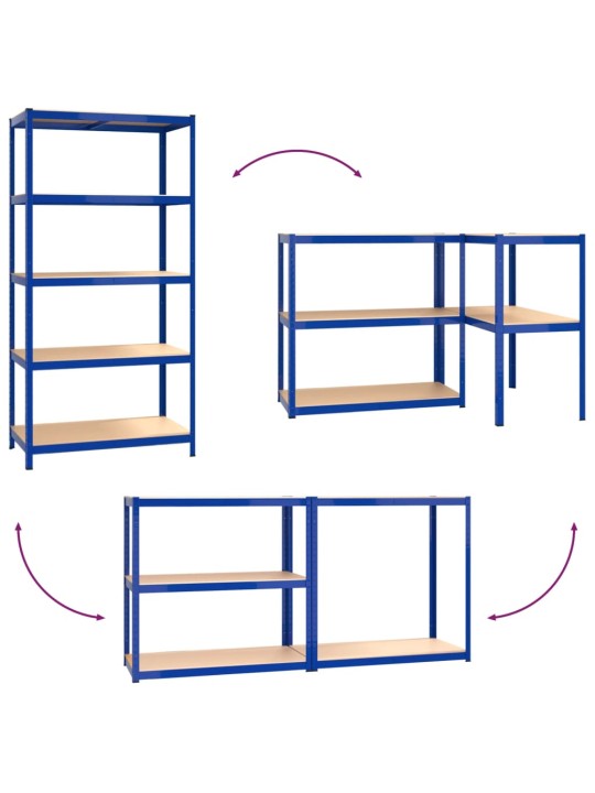 5-tasoiset Varastohyllyt 5 kpl sininen teräs ja tekninen puu