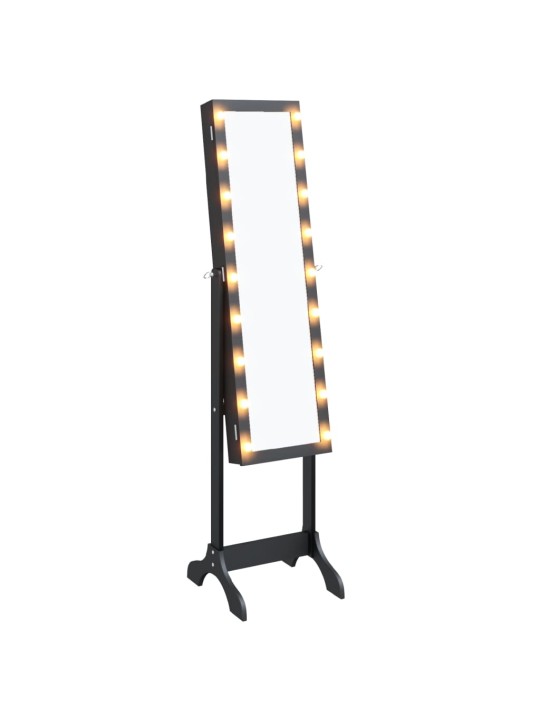 Vapaasti seisova peili LED-valoilla musta 34x37x146 cm