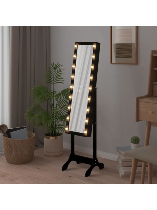 Vapaasti seisova peili LED-valoilla musta 34x37x146 cm