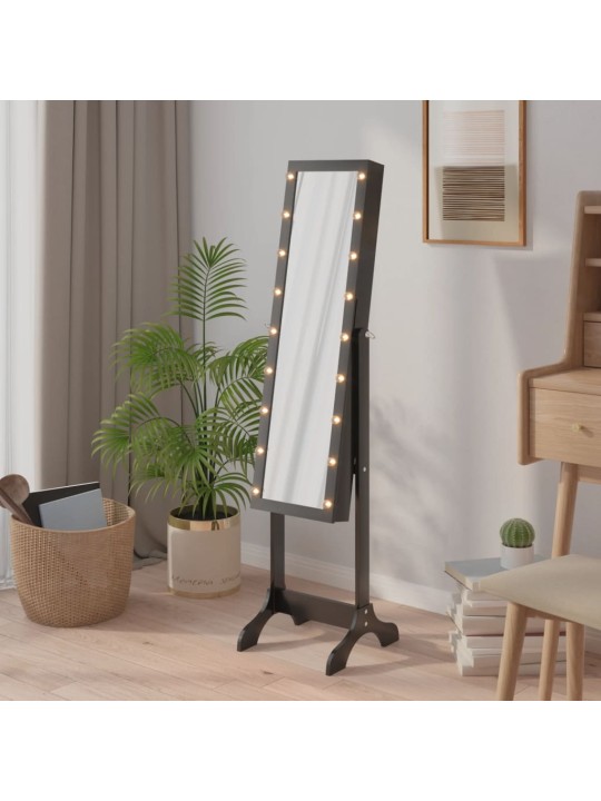 Vapaasti seisova peili LED-valoilla musta 34x37x146 cm