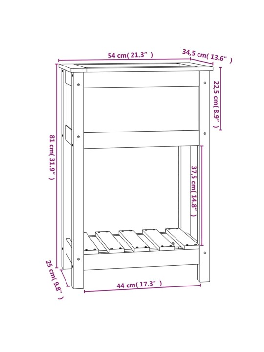Kukkalaatikko hyllyllä 54x34,5x81 cm täysi mänty