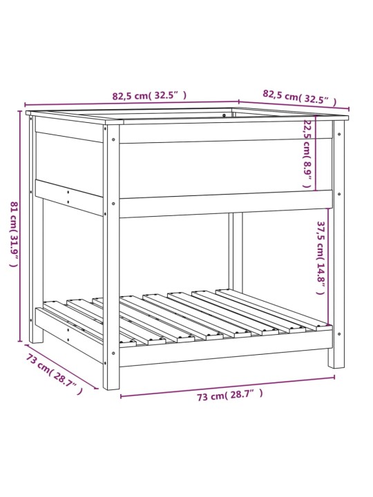 Kukkalaatikko hyllyllä musta 82,5x82,5x81 cm täysi mänty