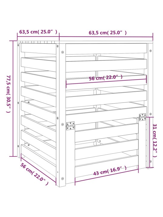 Komposti valkoinen 63,5x63,5x77,5 cm täysi mänty