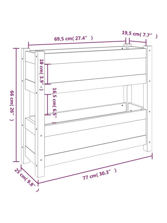 Kukkalaatikko hunajanruskea 77x25x66 cm täysi mänty