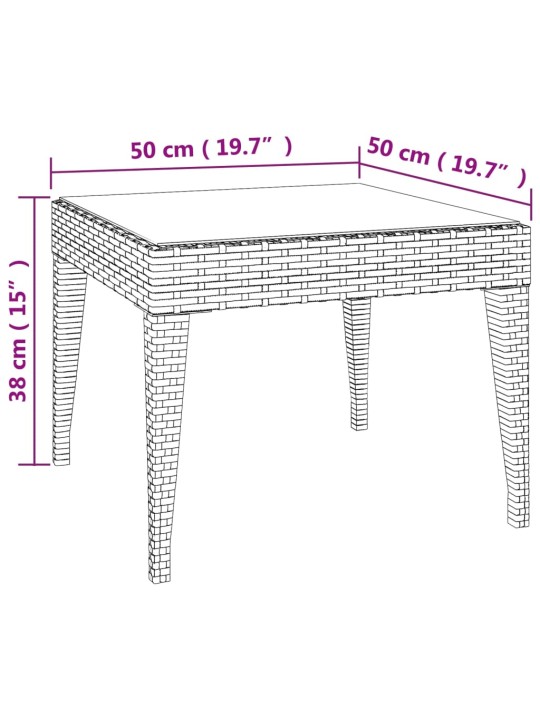 Sivupöytä musta 50x50x38 cm polyrottinki ja karkaistu lasi