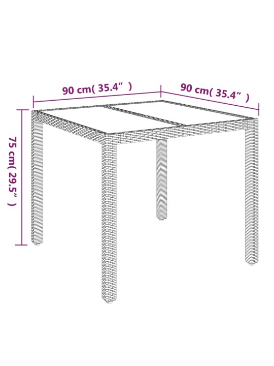 Puutarhapöytä lasilevyllä musta 90x90x75 cm polyrottinki