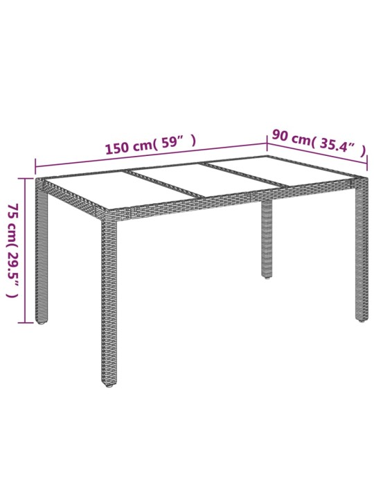 Puutarhapöytä lasipöytälevy musta 150x90x75 cm polyrottinki