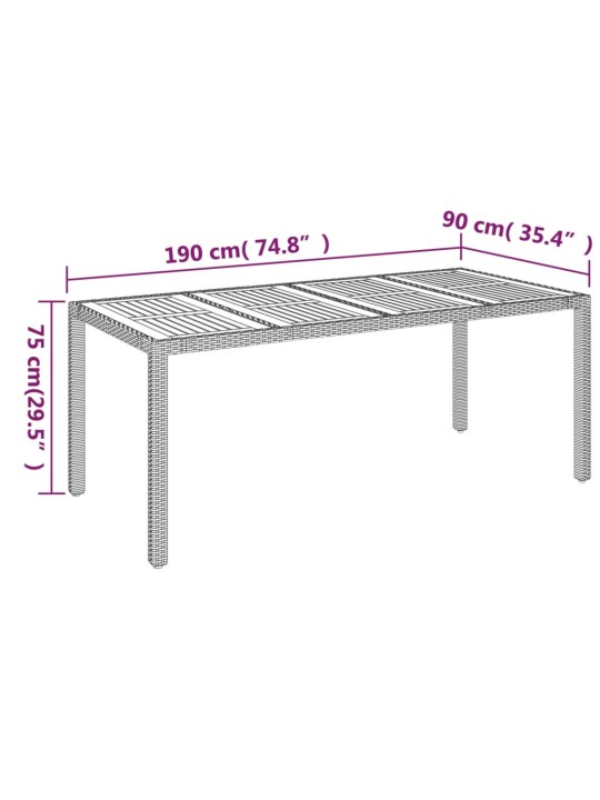 Puutarhapöytä puulevyllä musta 190x90x75 cm polyrottinki