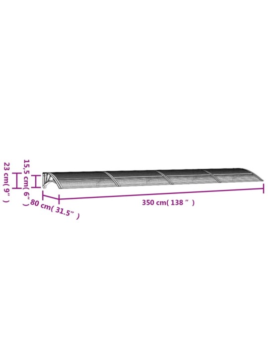 Ovikatos musta ja läpinäkyvä 350x80 cm polykarbonaatti