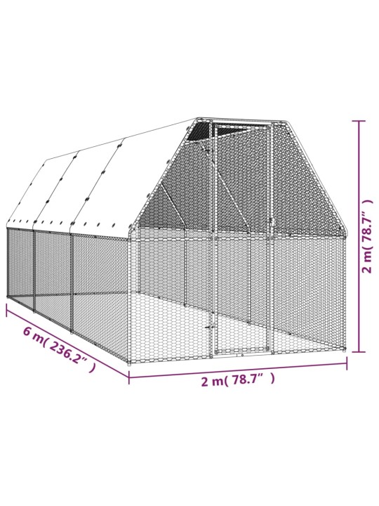 Ulkotilan kanahäkki 2x6x2 m galvanoitu teräs