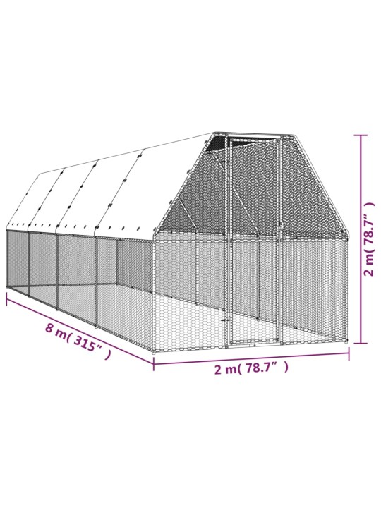 Ulkotilan kanahäkki 2x8x2 m galvanoitu teräs