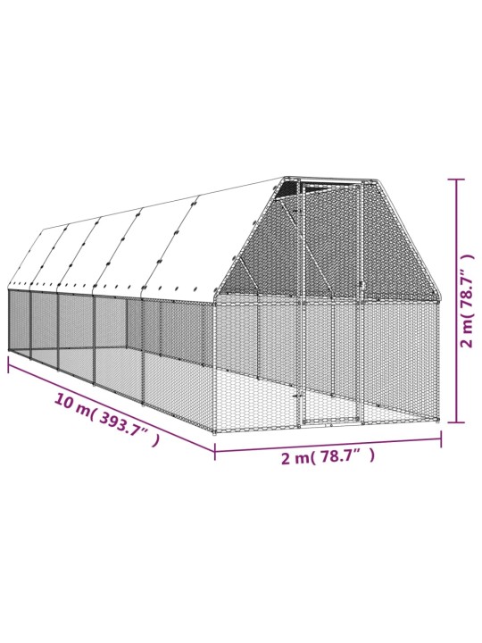 Ulkotilan kanahäkki 2x10x2 m galvanoitu teräs