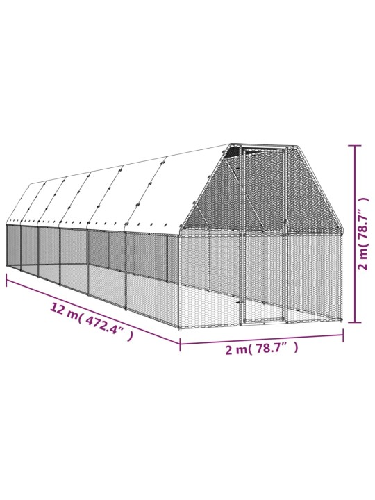 Ulkotilan kanahäkki 2x12x2 m galvanoitu teräs