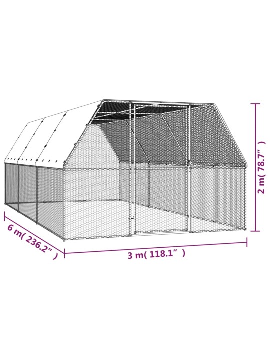 Ulkotilan kanahäkki 3x6x2 m galvanoitu teräs