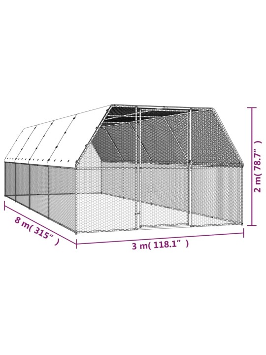 Ulkotilan kanahäkki 3x8x2 m galvanoitu teräs