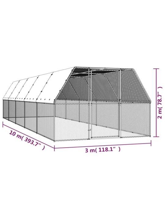 Ulkotilan kanahäkki 3x10x2 m galvanoitu teräs