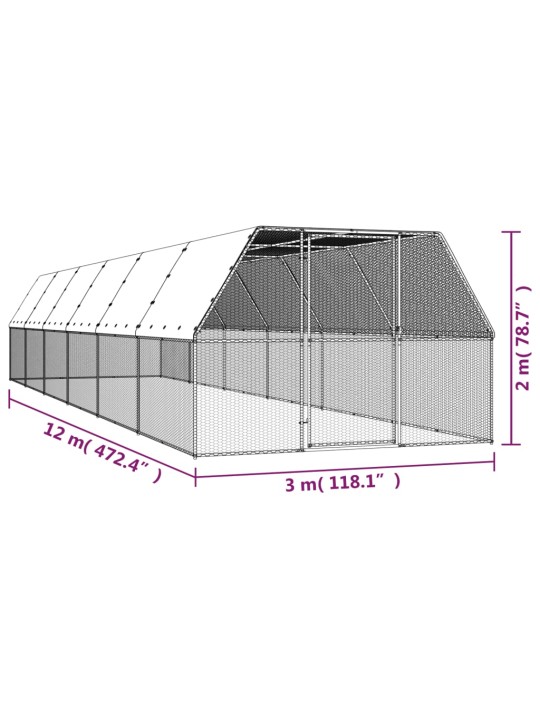 Ulkotilan kanahäkki 3x12x2 m galvanoitu teräs