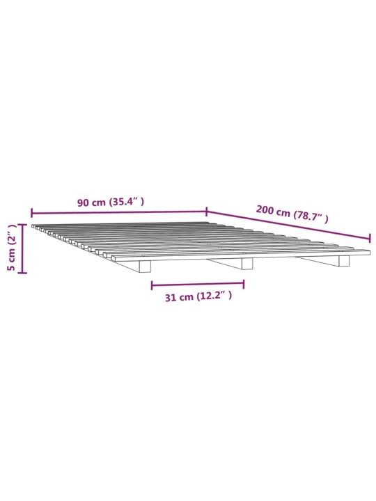 Sängynrunko musta 90x200 cm täysi mänty