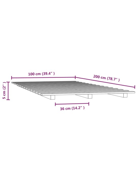 Sängynrunko musta 100x200 cm täysi mänty