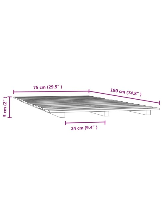 Sängynrunko musta 75x190 cm täysi mänty