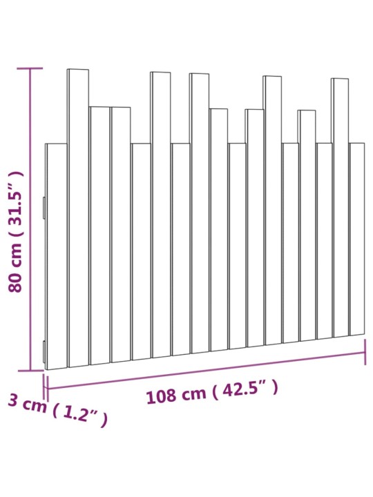 Sängynpääty seinälle harmaa 108x3x80 cm täysi mänty