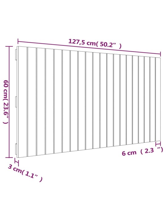 Sängynpääty seinälle harmaa 127,5x3x60 cm täysi mänty