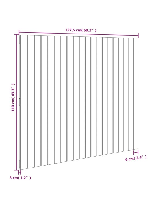 Sängynpääty seinälle harmaa 127,5x3x110 cm täysi mänty