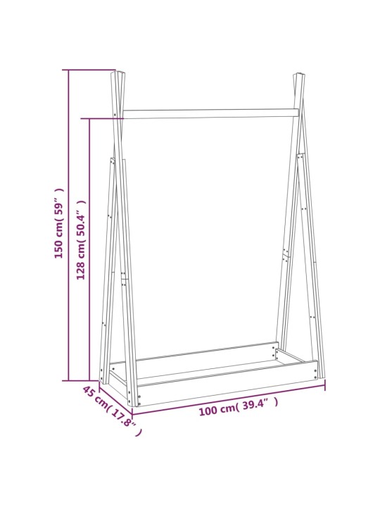 Vaateteline valkoinen 100x45x150 cm täysi mänty
