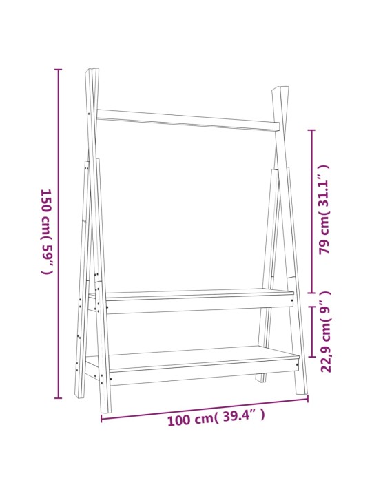 Vaateteline valkoinen 100x45,5x150 cm täysi mänty