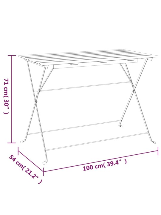 Kokoontaitettava bistropöytä 100x54x71 cm akasiapuu ja teräs