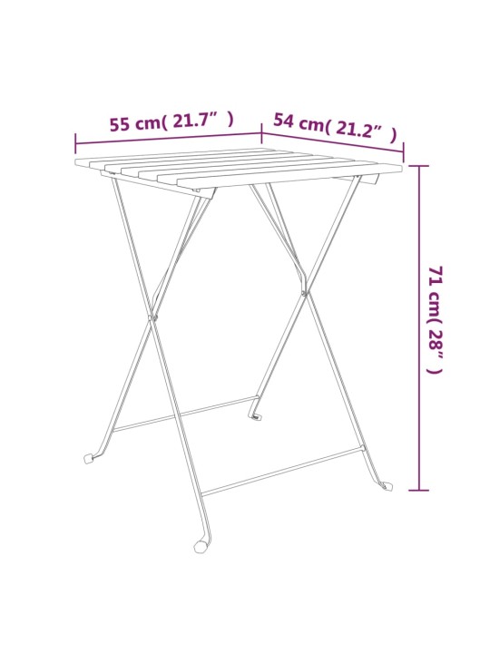 Kokoontaitettava bistropöytä 55x54x71 cm täysi tiikki ja teräs