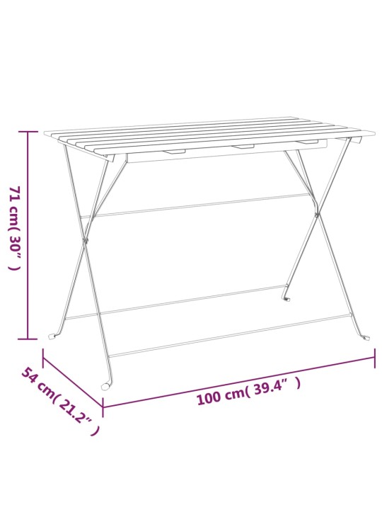 Kokoontaitettava bistropöytä 100x54x71 cm akasiapuu ja teräs