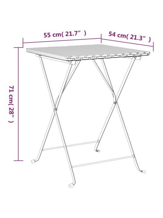 Taitettava bistropöytä ruskea 55x54x71 cm polyrottinki