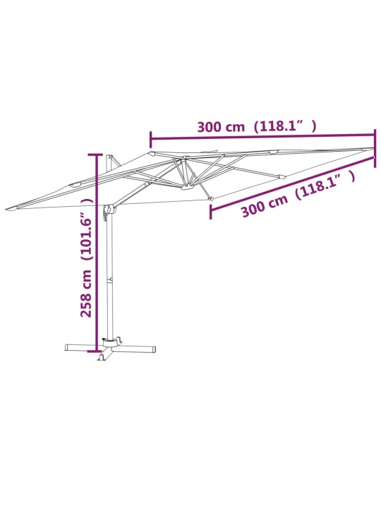 Riippuva aurinkovarjo alumiinipylväällä musta 300x300 cm