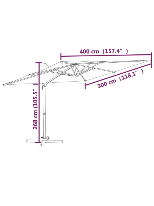 Riippuva aurinkovarjo alumiinipylväällä musta 400x300 cm