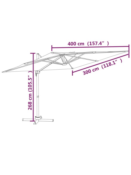 Riippuva aurinkovarjo alumiinipylväällä terrakotta 400x300 cm