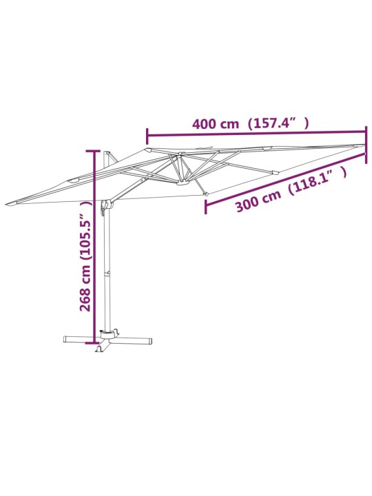 Riippuva LED-aurinkovarjo hiekanvalkoinen 400x300 cm