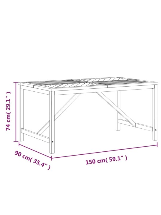Ulkoruokapöytä 150x90x74 cm täysi akasiapuu