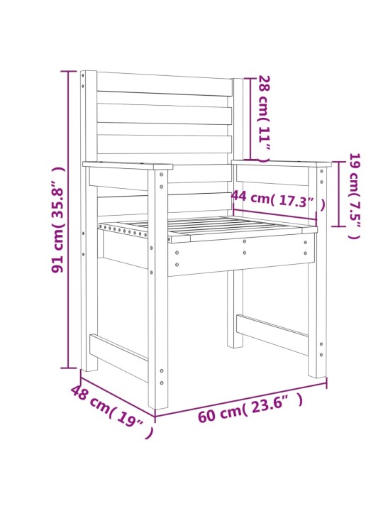 Puutarhatuolit 2 kp 60x48x91 cm täysi douglaskuusi