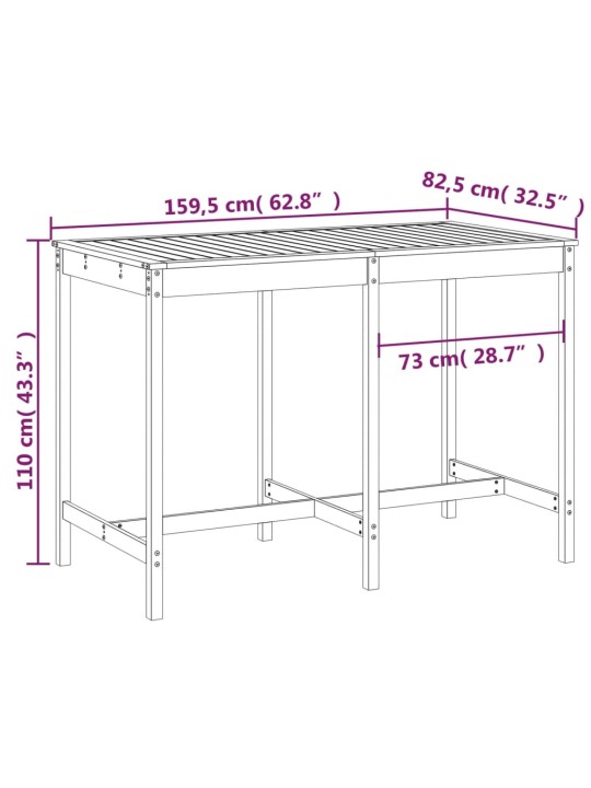 Puutarhapöytä hunajanruskea 159,5x82,5x110 cm täysi mänty