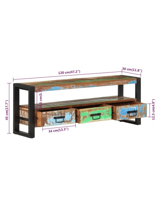 TV-taso 120x30x45 cm kierrätetty täyspuu