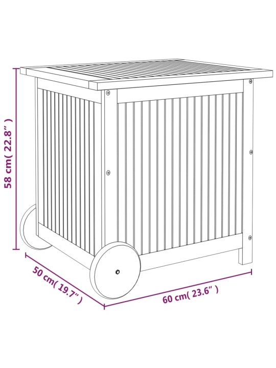 Ulkosäilytyslaatikko pyörillä 60x50x58 cm täysi akasiapuu