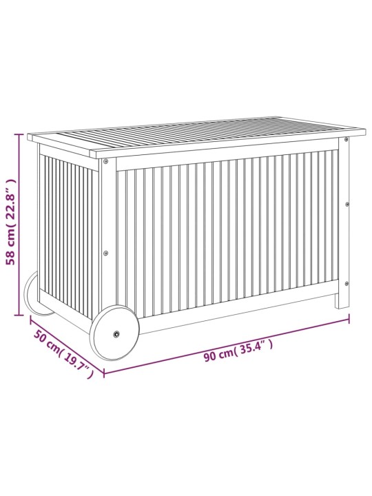 Ulkosäilytyslaatikko pyörillä 90x50x58 cm täysi akasiapuu