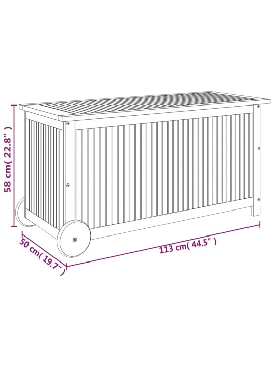 Ulkosäilytyslaatikko pyörillä 113x50x58 cm täysi akasiapuu