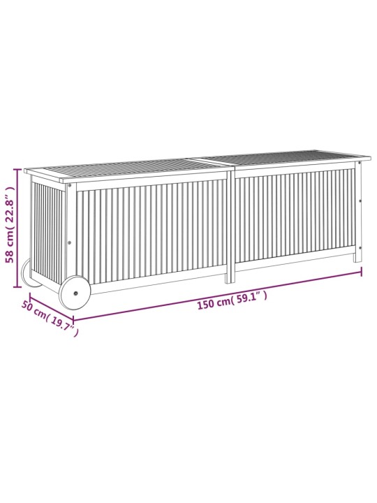 Ulkosäilytyslaatikko pyörillä 150x50x58 cm täysi akasiapuu