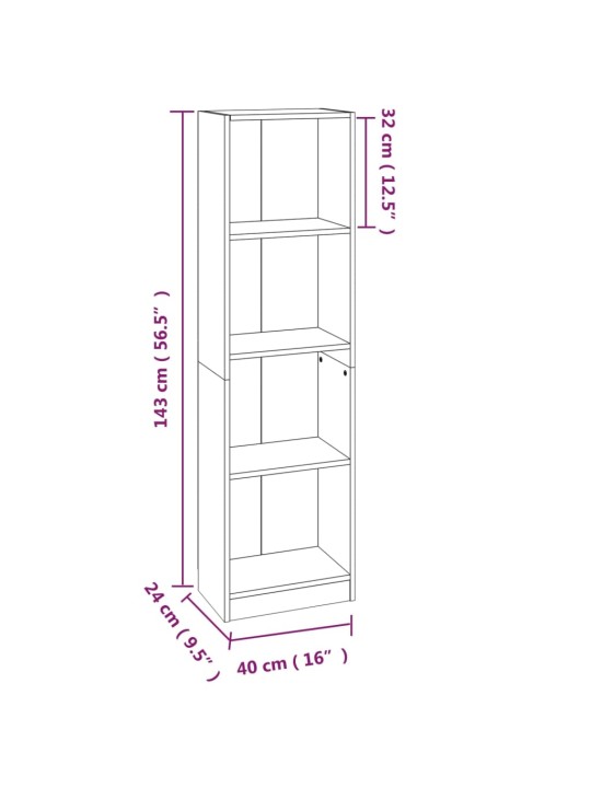 4-tasoinen Kirjahylly ruskea tammi 40x24x143 cm tekninen puu