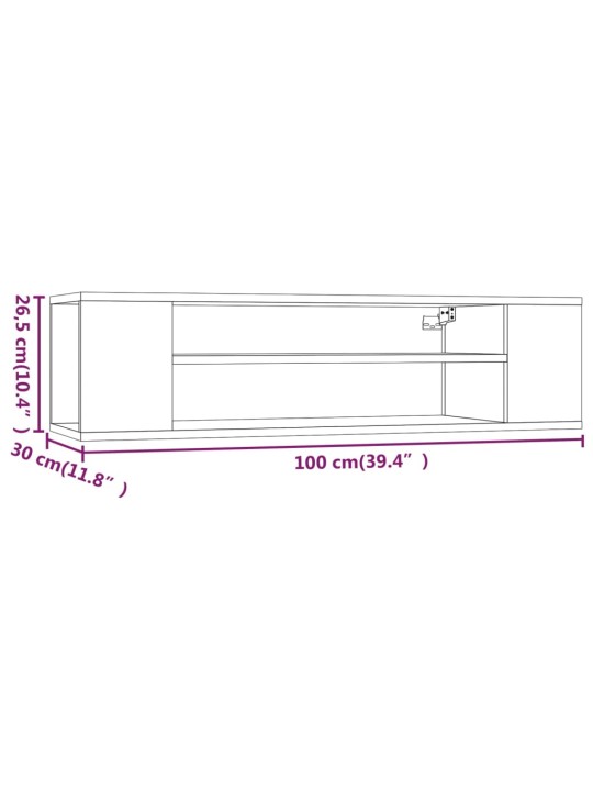 Seinä TV-taso ruskea tammi 100x30x26,5 cm tekninen puu