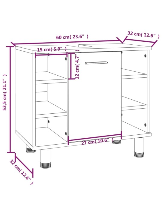 Kylpyhuoneen kaappi ruskea tammi 60x32x53,5 cm tekninen puu